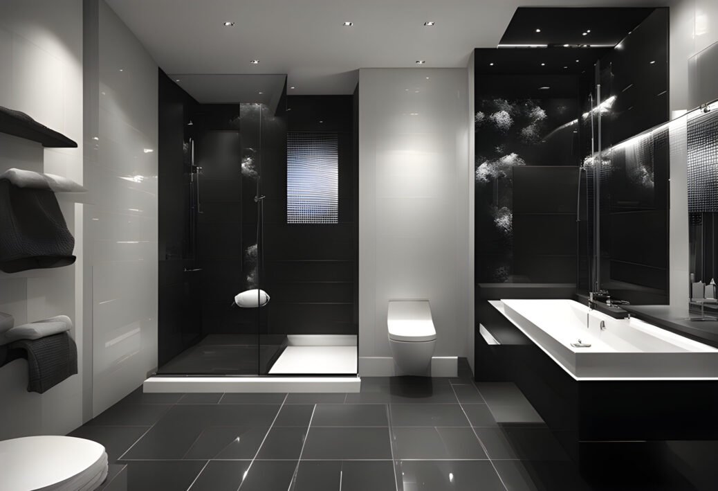 Black designer luxury bathroom fitting, design and installation in Surrey and London