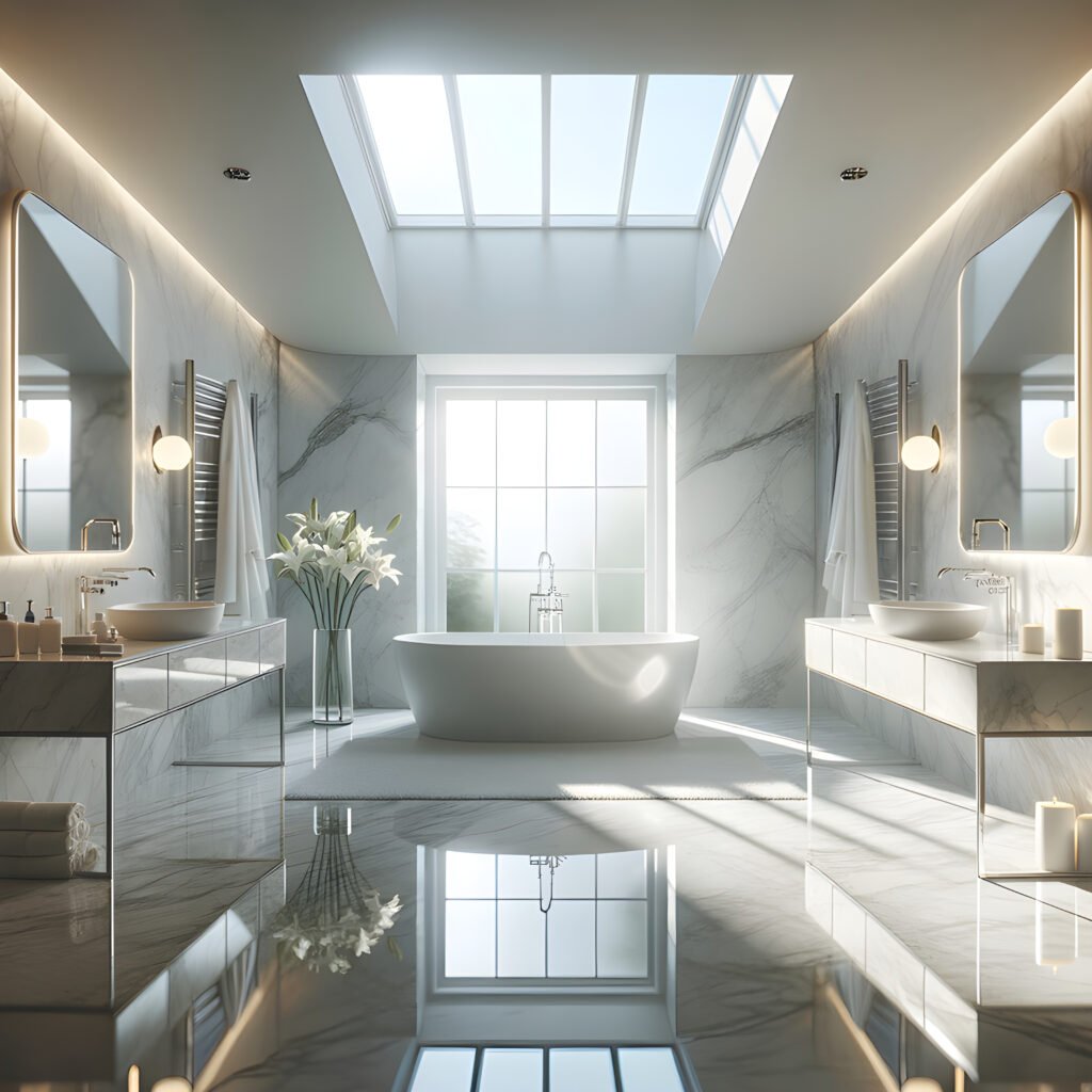 Beautiful serene designer bathroom from Tuspec Bathrooms