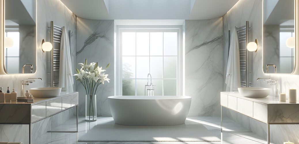 Beautiful serene designer bathroom from Tuspec Bathrooms